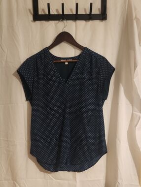 Dark Green Polka Dot V-Neck Cap Sleeve Top